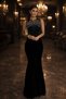 Women's Stone Embellished Fish Cut Crepe Fabric Maxi Length Slit Evening Dress