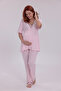 Powder Piping Design Cotton Short Sleeve Maternity Pajama Set 3-Piece Pajama Set - 2