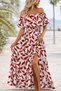 Women's Madonna Collar Elastic Waist Slit Long Patterned Single Jersey Dress - 3