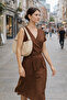 Faux Leather Shoulder Bag, Faux Leather Shoulder Bag with Metal Ring Edges, Beige Shoulder Bag - 7