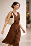 Faux Leather Shoulder Bag, Faux Leather Shoulder Bag with Metal Ring Edges, Beige Shoulder Bag - 4