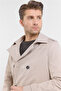 Men's Dark Beige Mono Collar Plain Classic Comfort Fit Overcoat 1006260150 - 7