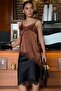 Brown Lace Asymmetrical Cut Satin Blouse Mg2694 - 2