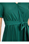 Green Pleated A-Line Maxi Dress with Tie Up Belt - 4