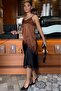 Brown Lace Asymmetrical Cut Satin Blouse Mg2694 - 4