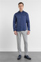Navy Blue Linen Buttoned Collar Long Sleeve Slim Fit 100% Linen Shirt 1004260161 - 2