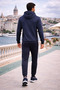 Navy Blue Hooded Tracksuit Set with Zipper Pockets, Elastic Cuffs, Double Face Fabric for Men - 3