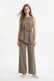 Khaki Zero-Sleeve Belted Asymmetrical Blouse and Wide-Leg Pants Set 8861 - 2