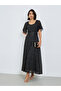 Black Foil Print Maxi Dress with Belt