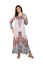 Pink V Neck Printed Jalabiya with Pearl Detail