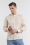 Beige Linen Buttoned Collar Long Sleeve Slim Fit 100% Linen Shirt 1004260161 - 2