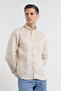 Beige Linen Buttoned Collar Long Sleeve Slim Fit 100% Linen Shirt 1004260161 - 4