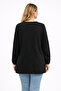 Women's Plus Size Black, Embroidery Detailed, Elasticized Sleeve Opening, Placket Button Cotton Fabric Blouse 65N39454 - 7