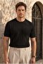 Walsh Hair Braid Patterned Crew Neck Slim Knitwear Men's T-Shirt - Black