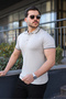 Men's Casual Striped Cotton Gray Polo Collar T-Shirt - 2