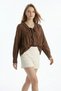 Coffee V-Neck Ruffled Tie Detail Blouse 0108