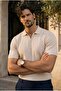 Jeff Selanik Knitted Polo Collar Half Zipper Thin Knitwear Men's T-Shirt - Beige - 4