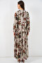 Women's Patterned Long Hijab Dress 2585 - Brown Beige - 6