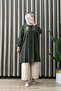 Menekşe Takim Viscose Fabric Khaki Embroidered Tunic and Trousers Two-Piece Set