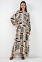 Women's Patterned Long Hijab Dress 2585 - K. Beige - 4