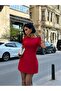 Women's Red Pocket Detailed Mini Balloon Dress Yel221824