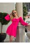 Women's Fuchsia Eyelet Detailed Lined Chiffon Mini Dress Yel221113 - 3