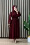 Beli̇z Elbi̇se Lycra Flock Fabric Women's Burgundy Velvet Patterned Belted Dress
