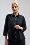 Women's Black 100% Cotton 3/4 Sleeve Shirt with Large Pockets - 6