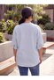 Cufflink Detailed Linen Blend Women's Plus Size Shirt Blue - 4