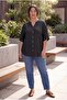 Cufflink Detailed Linen Blend Women's Plus Size Shirt Black - 3