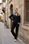 Women's Transparent Sequin Detailed Zippered Jacket and Trousers Two-Piece Set - 2