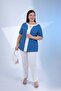 Women's Plus Size Collar Detailed Garnished Blouse Indigo - 2