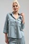 Women's Aqua Green 100% Cotton 3/4 Sleeve Shirt with Large Pockets - 2