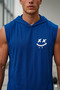 Men's Sax Blue Hooded Sleeveless Undershirt Smiley Printed Tshirt - 3