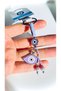 Lilac Oval Eye Patterned Silver Plated Evil Eye Keychain - 4