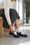 Navy Blue Patent Leather Genuine Leather Women's Strappy Mary Jane Loafer Shoes Real Leather Women's Mary Jane - 7