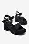 Women's Black Comfortable Knitted Striped Buckle Shoes - 2