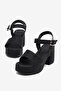 Women's Black Comfortable Knitted Striped Buckle Shoes