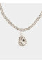 Silver Crystal Pendant Necklace and Earrings Jewelry Set - 2