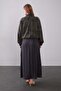Levidor Zipper Detail Cupra Fabric Jacket Skirt Set 131080 Khaki - 5