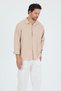 New Season Trend Oversize Seasonal Linen Textured Loose Fit Long Sleeve Comfortable Men's Beige Shirt - 6