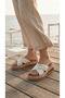 Horizontal Long Gold Buckle Crossed Striped High Heel Comfortable Women's Slippers Sandals - 5