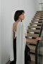 Women's White Cape Detailed Draped Stylish Bodysuit - 3