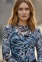 Women's Blue Leopard Pattern Transparent Blouse Tulle Long Sleeve Slim Fit Body - 2
