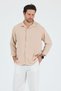 New Season Trend Oversize Seasonal Linen Textured Loose Fit Long Sleeve Comfortable Men's Beige Shirt - 4