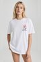 Women's Oversized T-Shirt Soft Bloom Printed White – Crew Neck, Couple, Comfortable Fit, 100% Cotton