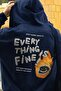Unisex Oversize Sweatshirt Hoodie Every Thing Is Fine Printed Navy Blue – Hooded, Kangaroo Pocket - 5