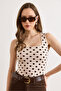 Women's Polka Dot Beige U-Neck Half-Length Double Layer Bodysuit with Six Snaps Bdy-00000060 - 3