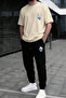 Heart Printed Oversized T-Shirt and Pants Two-Piece Set - Summer Fabric Men's Top-Bottom Set