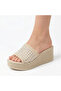 7 cm Straw Women's Wedge Heeled Slippers - 4